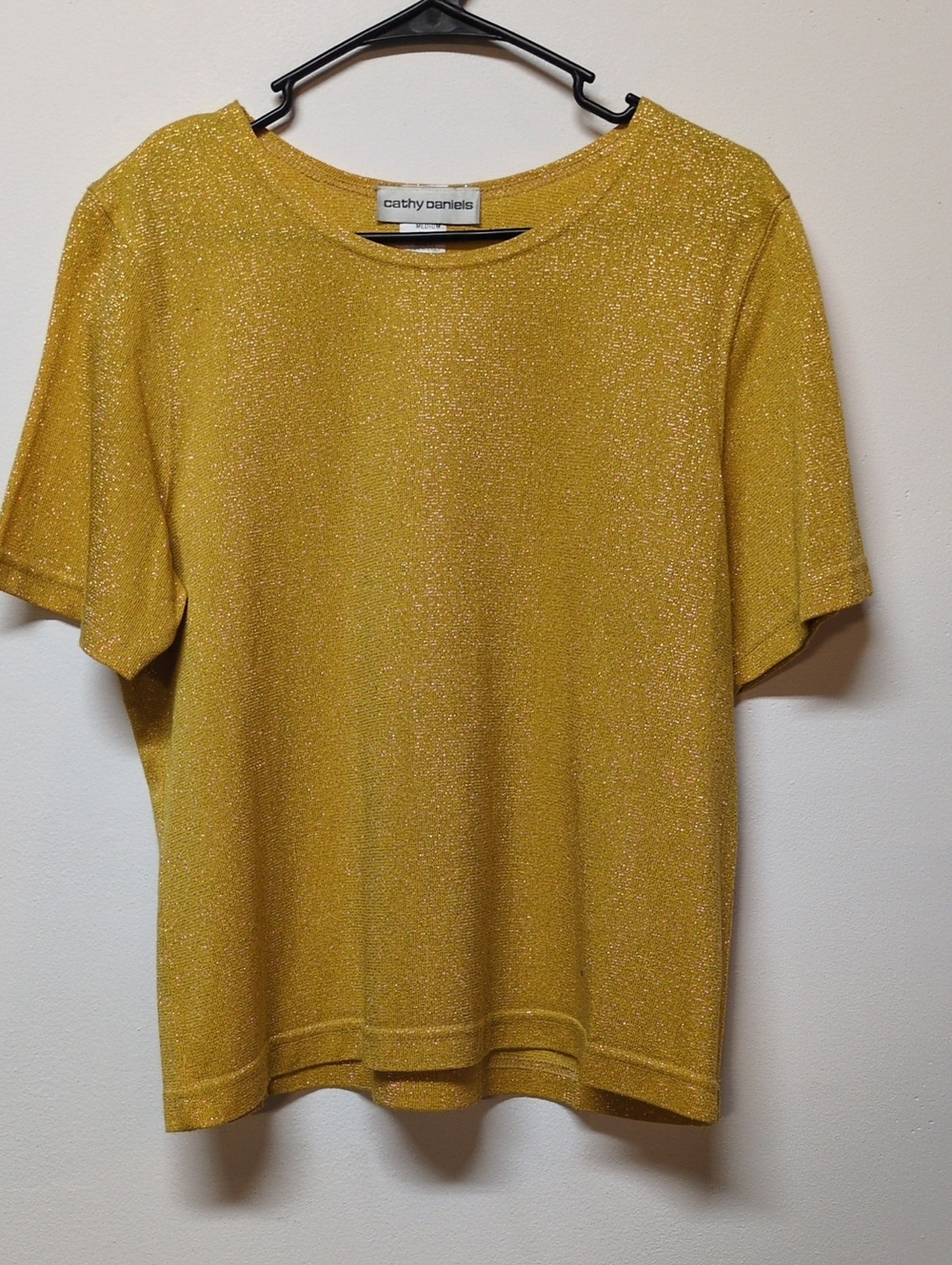 Vintage Cathy Daniels Gold Metallic Knit Short Sleeve Top, Size M